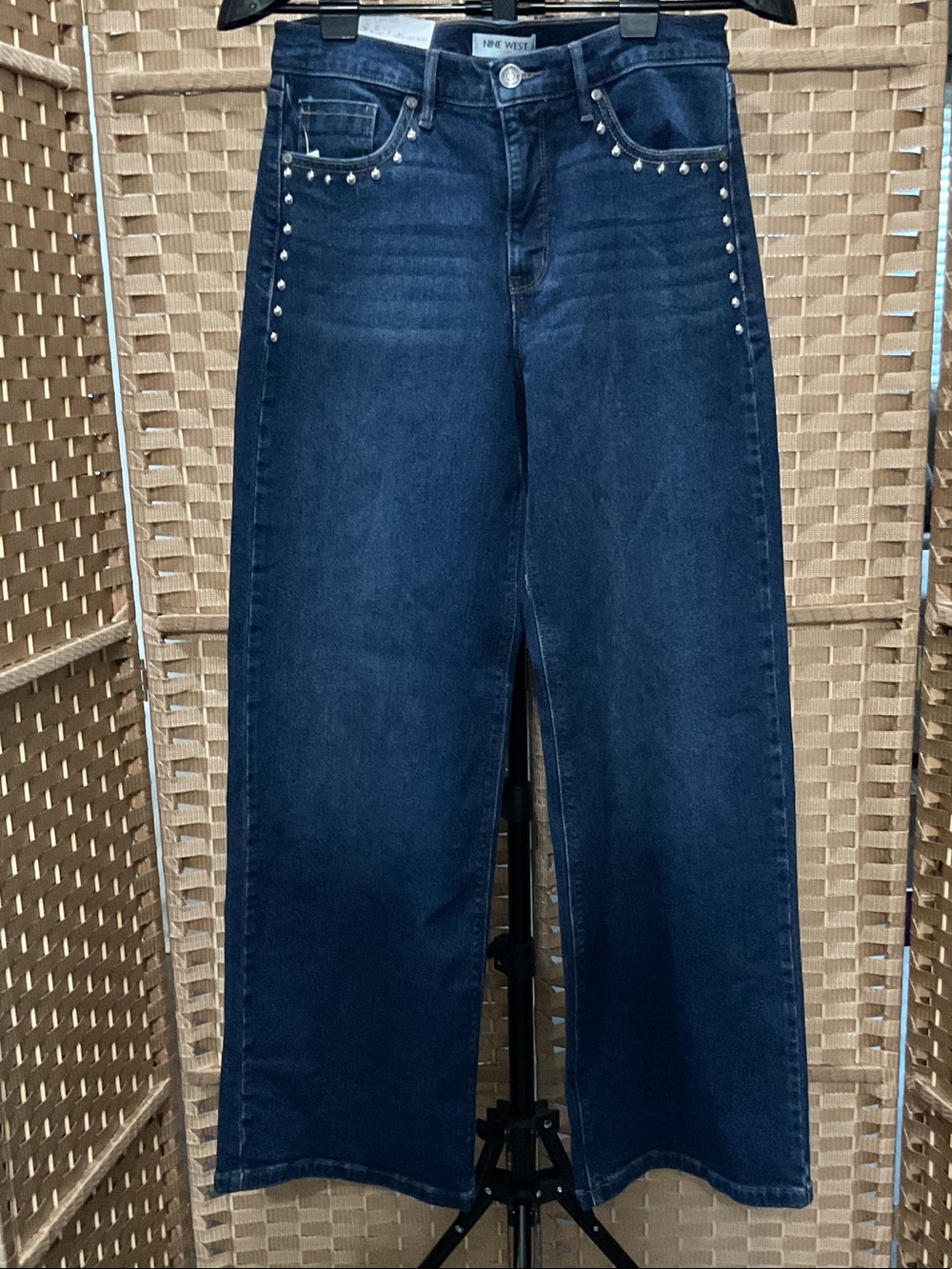 Nine West Dark Blue Wide-Leg Jeans with Stud Detail